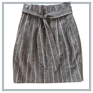 BCBGMAXAZRIA Gray Striped Tie Waist Skirt - Paper Bag Style -‎ Linen Blend Sz. 0